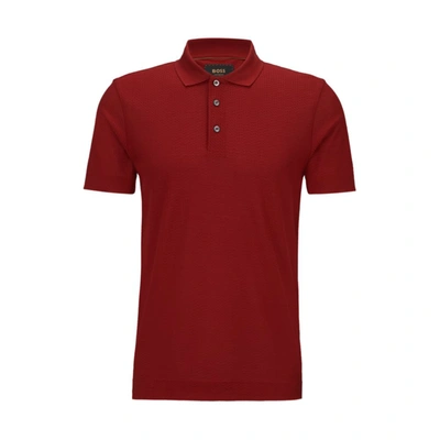 Hugo Boss Regular-fit Polo Shirt In Cotton And Silk In Red