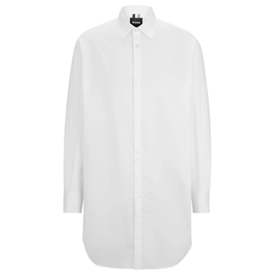 Hugo Boss Longline Regular-fit Shirt In Easy-iron Cotton Poplin In White