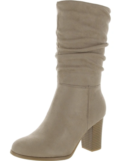 New York And Company Amena Scrunch Boot Womens Block Heel Side Zip Mid-calf Boots In Grey