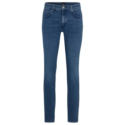 Hugo Boss Slim-fit Jeans In Navy Stonewashed Stretch Denim In Dark Blue