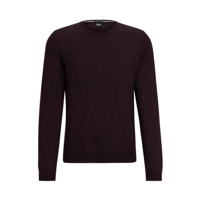 Hugo Boss Slim-fit Sweater In Virgin Wool In Dark Red
