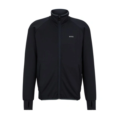 Hugo Boss Zip-up Sweatshirt In Active-stretch Fabric In Dark Blue