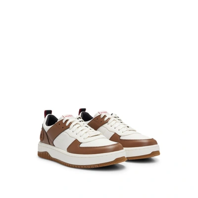 Hugo Basketball-inspired Sneakers With Large Logo In Light Brown