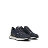 Hugo Boss Jonah Runn Mixed-material Trainers With Faux-leather Trims In Navy