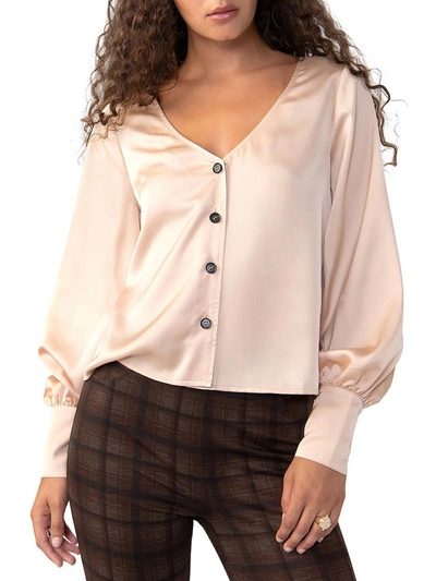 Sanctuary Clothing Womens Satin Extended Cuff Blouse In Beige