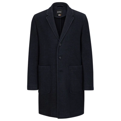 Hugo Boss Slim-fit Coat In A Micro-patterned Wool Blend In Dark Blue