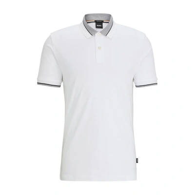 Hugo Boss Mercerized-cotton Polo Shirt With Contrast Tipping In White