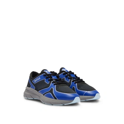 Hugo Boss Mixed-material Trainers With Rubberized Faux Leather In Light Blue
