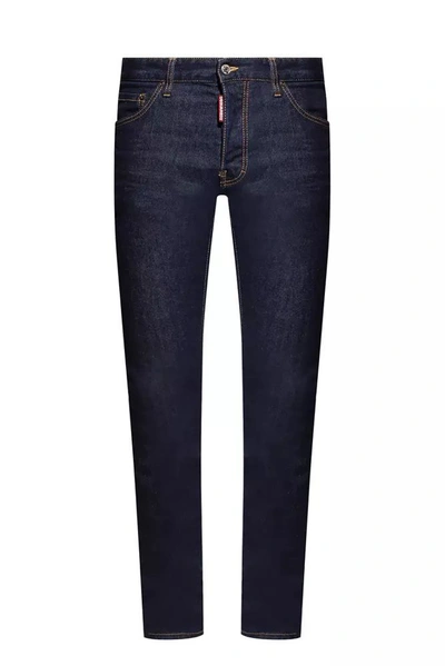 Dsquared2 Contrast Stitched Slim Leg Cotton Trousers In Blue