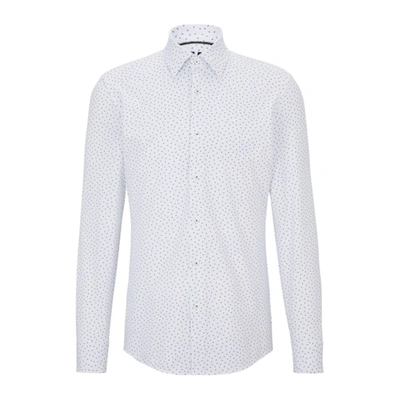 Hugo Boss Slim-fit Shirt In Patterned Performance-stretch Fabric In White