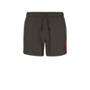Hugo Boss Quick-dry Swim Shorts With Red Logo Label In Grey