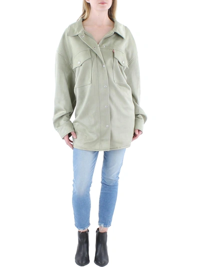 Levi Strauss & Co Plus Womens Faux Suede Collared Shirt Jacket In Green