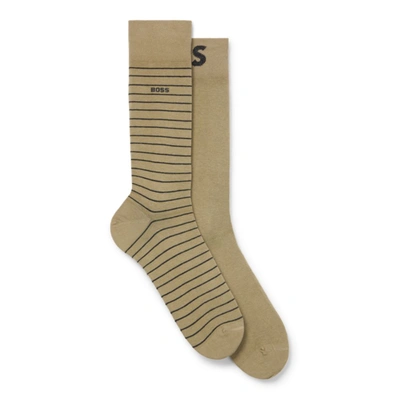 Hugo Boss Two-pack Of Regular-length Socks In Stretch Cotton In Green