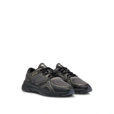 Hugo Boss Mixed-material Trainers With Rubberized Faux Leather In Black