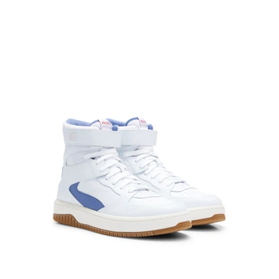 Hugo Boss Basketball-inspired High-top Trainers With Leather And Mesh In White