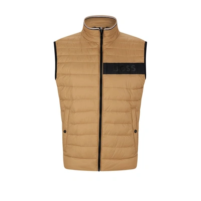 Hugo Boss Men's Water Repellent Padded Vest Jacket With 3d Logo Tape In Beige