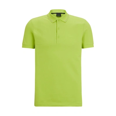 Hugo Boss Cotton-piqu Slim-fit Polo Shirt With Logo Details In Green