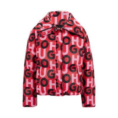 Hugo Boss High-shine Stacked-logo Puffer Jacket With Oversize Collar In Multi