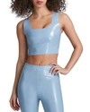 Commando Patent Faux Leather Crop Top In Blue