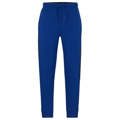 Hugo Boss Men's Cotton-blend Tracksuit Bottoms With Side-stripe Tape In Blue