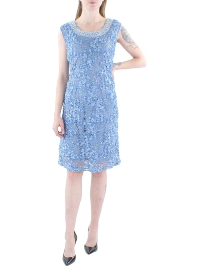 R & M Richards Plus Womens Metallic Embellished Cocktail And Party Dress In Blue
