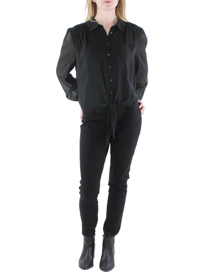 Calvin Klein Womens Tie Front Smocked Yoke Blouse In Black