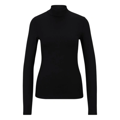 Hugo Boss Extra-slim-fit Long-sleeved Top With Mock Neckline In Black