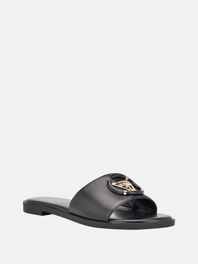 Guess Factory Magnify Faux-leather Beach Slides In Black