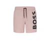 Hugo Boss Quick-dry Swim Shorts With Large Logo Print In Pink