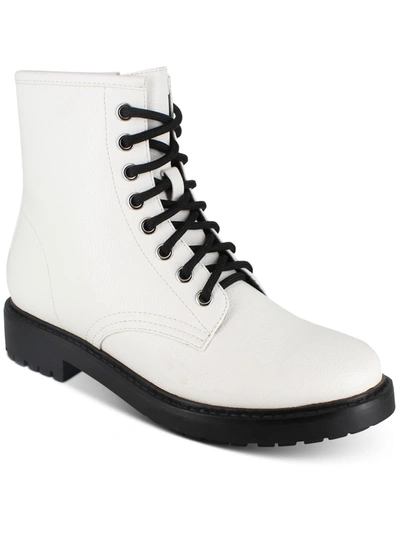 Esprit Shelby Womens Faux Leather Pull On Combat & Lace-up Boots In White