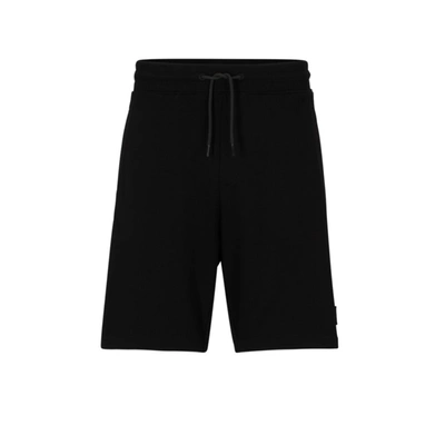 Hugo Cotton-terry Shorts With Tonal Logo Badge In Black