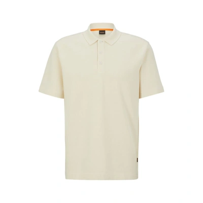Hugo Boss Relaxed-fit Cotton-blend Polo Shirt With Waffle Structure In Beige
