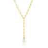 Simona Sterling Silver Or Gold Plated Over Sterling Silver Freshwater Pearl Paperclip Necklace In Gold