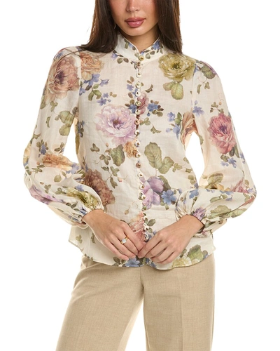 Zimmermann Luminosity Floral-print Puff-sleeve Blouse In White