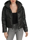 Love Token Leo Womens Faux Leather Short Puffer Jacket In Green