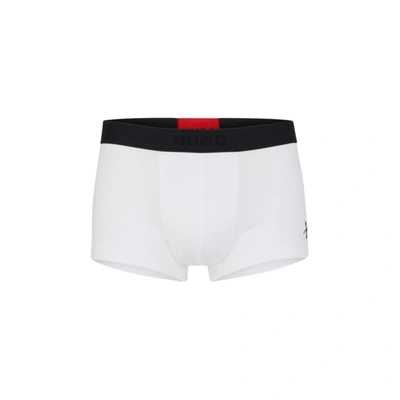 Hugo Stretch-cotton Trunks With Double Logo Waistband In White