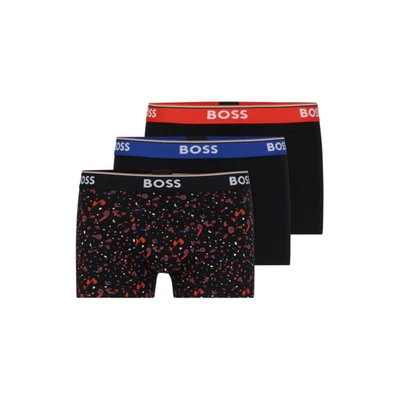 Hugo Boss Triple-pack Of Stretch-cotton Trunks With Logo Waistbands In Multi