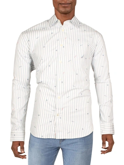 Nautica Mens Striped Collared Button-down Shirt In White