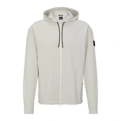 Hugo Boss Relaxed-fit Hooded Shirt In Performance-stretch Fabric In White
