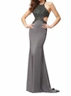 Colette By Mon Cheri Halter Cutout Gown In Smoke In Grey