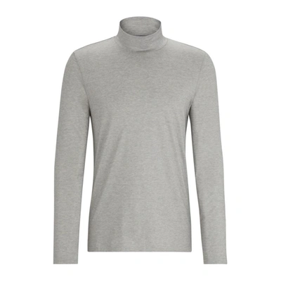 Hugo Boss High-neck T-shirt In Cotton And Silk Jacquard In Silver
