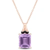 Mimi & Max 6 1/8ct Tgw Octagon-cut Rose De France And Black Sapphire Pendant With Chain In Rose Silver In Purple