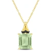 Mimi & Max 5 5/8ct Tgw Octagon-cut Green Quartz And Black Sapphire Pendant With Chain In Yellow Silver In Green