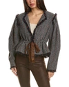 ULLA JOHNSON AMES HERRINGBONE TIE-FRONT COLLARLESS JACKET