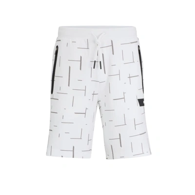 Hugo Boss Cotton-blend Drawstring Shorts With Logo Stripe In White