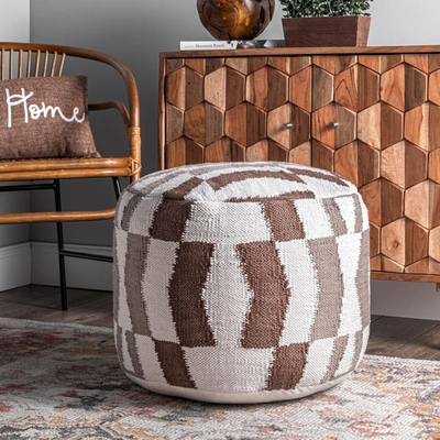 Nuloom Vienna Herringbone Filled Ottoman Pouf