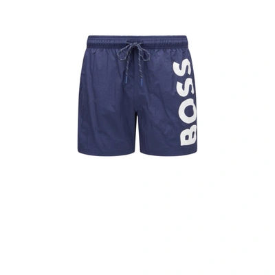 Hugo Boss - Quick Drying Swim Shorts With Contrast Logo In Blue