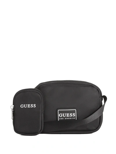 Guess Factory Logo Nylon Crossbody In Black