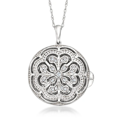 Ross-simons Diamond Floral Milgrain Locket Necklace In Sterling Silver In Multi