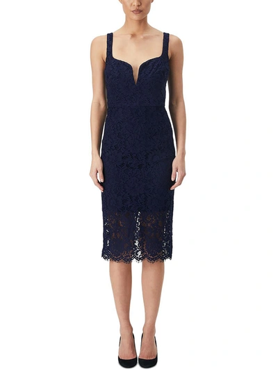 Bardot Womens Plunging Midi Cocktail And Party Dress In Blue